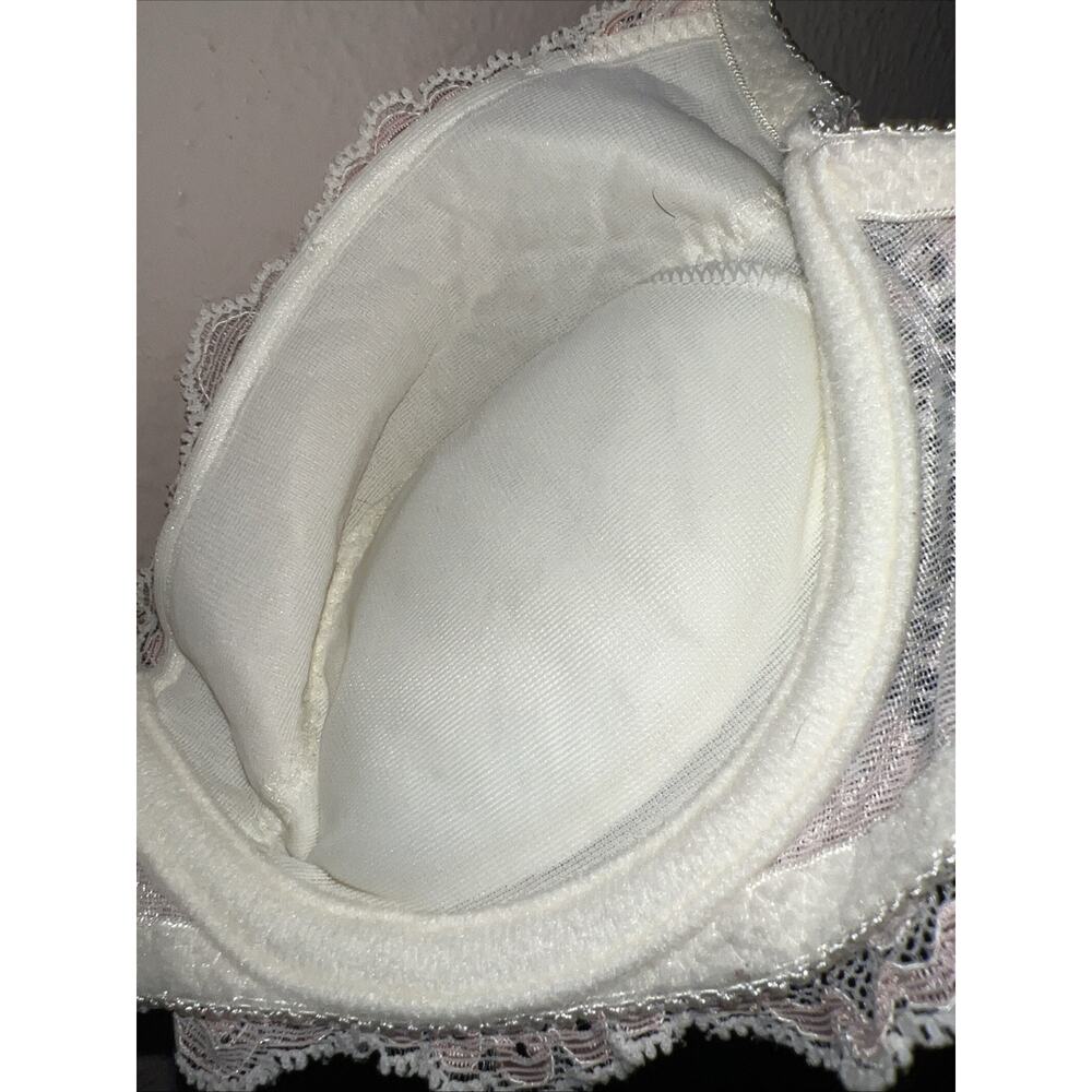 Vintage 90s Victoria's Secret Bra 32C Cream Pink Lace Removable Pads Push Up VS - Picture 12 of 13